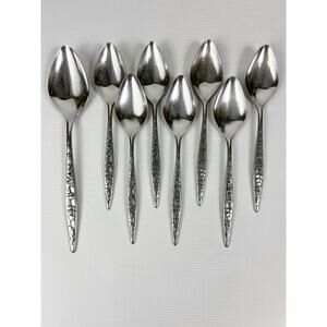 Vintage Lyon Cortez Aztec Set 7 Soup Spoons Flatware Stainless 7 3/8" + BONUS